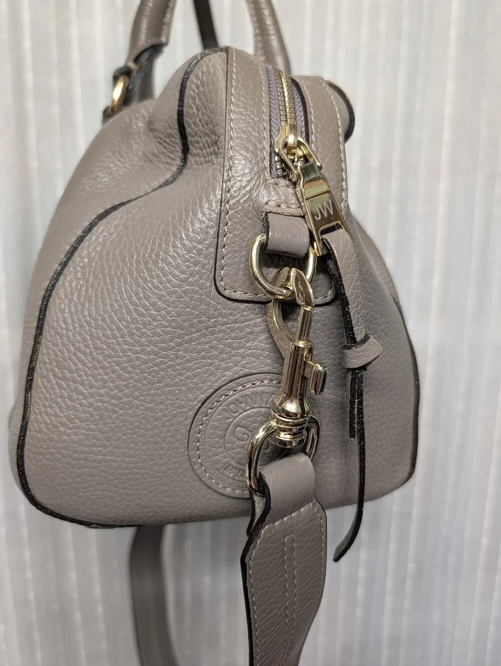 Johnny Was Taupe Gray Leather Tote Handbag Shoulder Bag